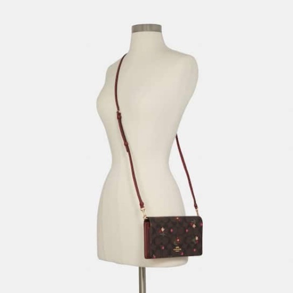 Coach Anna Foldover Clutch Crossbody In Signature Canvas W/Heart Petal Print - Picture 5 of 13